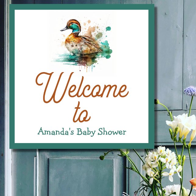 Elegant Green Framed Mallard Duck Baby Shower Poster (Creator Uploaded)