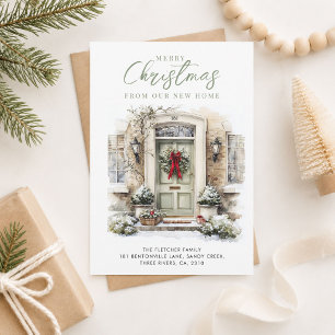 Elegant Green Front Door New Home Christmas Holiday Card