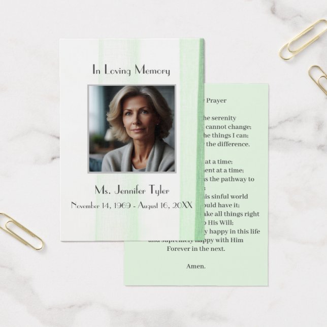 Elegant Green Funeral Memorial Prayer Card  (Office)