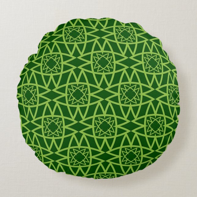  Elegant Green Geometric Patterns Round Cushion (Front)