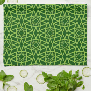Elegant Green Geometric Patterns Tea Towel