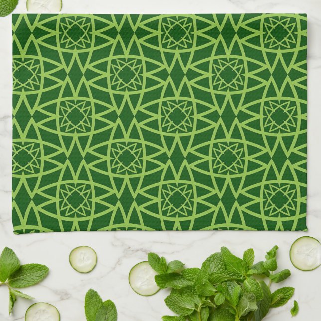  Elegant Green Geometric Patterns Tea Towel (Folded)