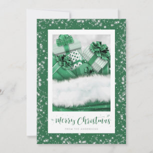 Elegant Green Gifts Snow Merry Christmas Cards