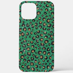 Elegant Green Glitter Black Gold Leopard Print  iPhone 12 Pro Max Case