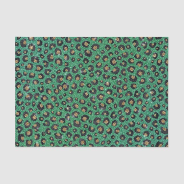 Elegant Green Glitter Black Gold Leopard Print  Tissue Paper (Front)
