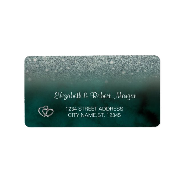 Elegant Green Glitter Bokeh Green Wedding  Label (Front)