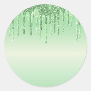 Elegant Green Glitter Drips Classic Round Sticker