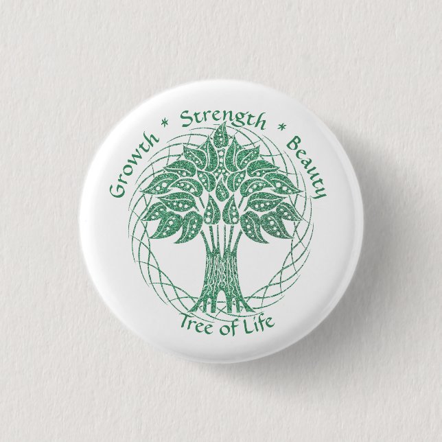Elegant Green Glitter Tree of Life Growth Strength 3 Cm Round Badge (Front)