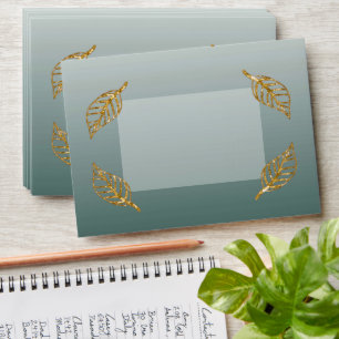 Elegant Green Glitter with Gold Leaves Envelope