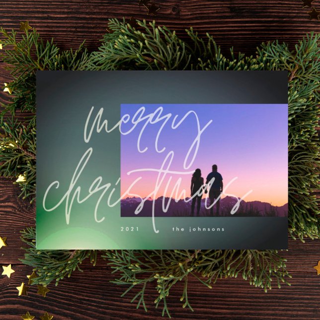 Elegant Green Glow Christmas Gradient Ombre Holiday Card (Creator Uploaded)