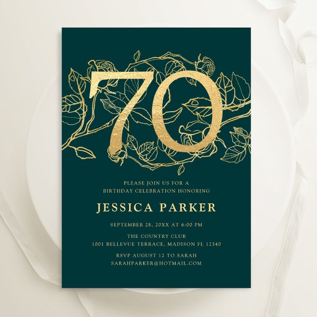 Elegant Green Gold 70th Birthday Invitation (Creator Uploaded)