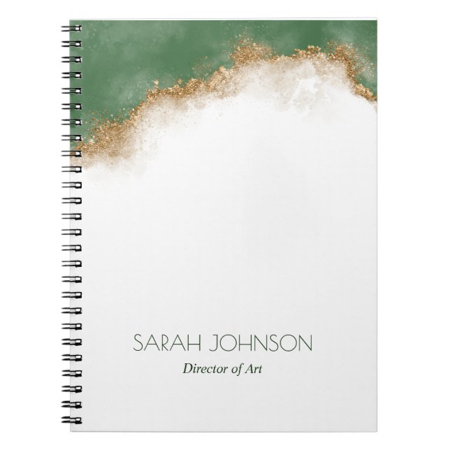 Elegant Green Gold Abstract Personalised Notebook (Front)