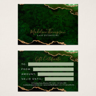 Elegant Green Gold Agate Business Gift Certificate