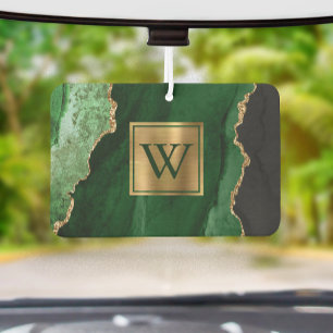 Elegant Green Gold Agate Monogram Car Air Freshener