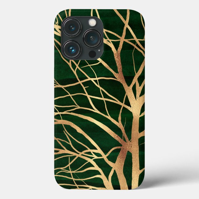 Elegant Green Gold Autumn Tree Drawing Case-Mate iPhone Case (Back)