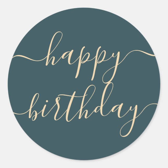 Elegant Green Gold Beige Trendy Happy Birthday Classic Round Sticker (Front)