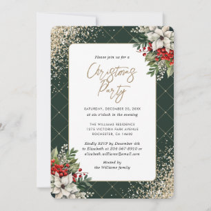 Elegant Green Gold Botanical Christmas Party Invitation
