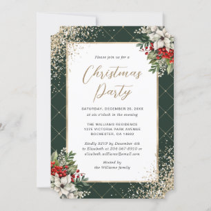 Elegant Green Gold Botanical Christmas Party Invitation