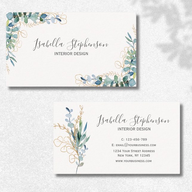 Elegant Green Gold Botanical Leaf Business Card (Creator Uploaded)