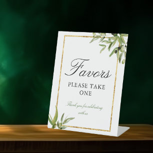 Elegant Green Gold Botanical Vine Wedding Favours Pedestal Sign