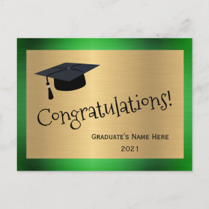 Elegant Green Gold  Cap Congratulations Graduation Postcard