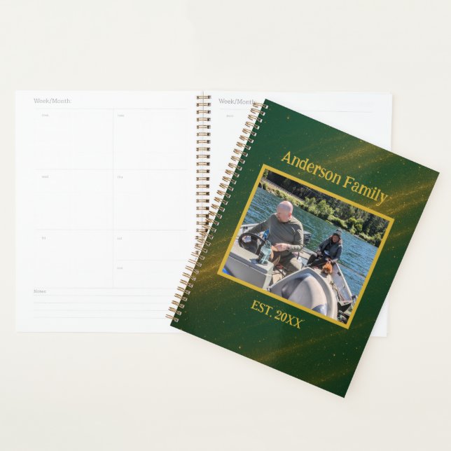 Elegant Green & Gold Celestial Design Add Text Planner (Display)