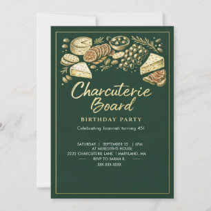Elegant Green & Gold Charcuterie Board Birthday Invitation