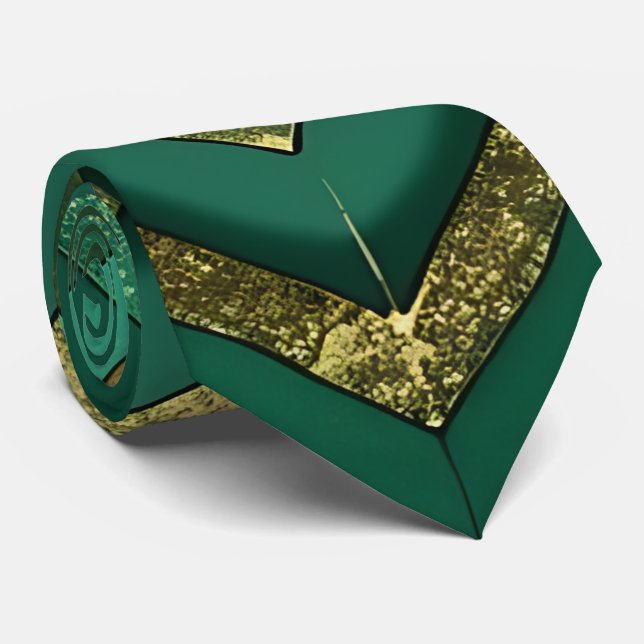 Elegant Green Gold Chevron Pattern Tie (Rolled)