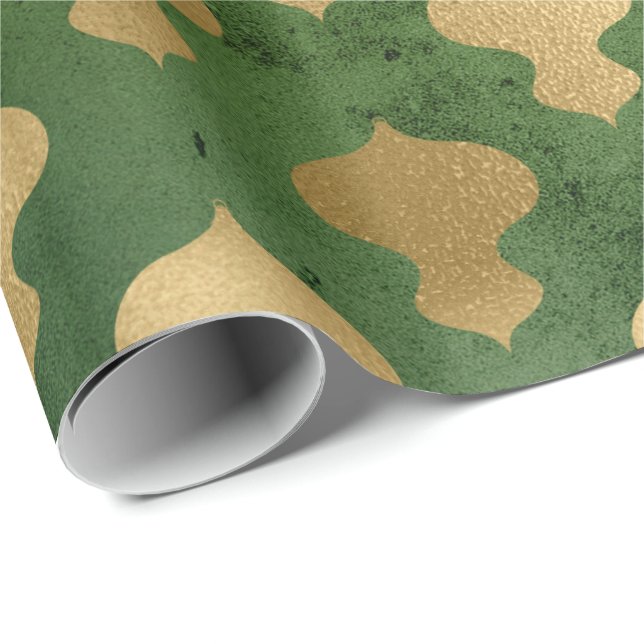 Elegant green & gold Christmas decoration pattern Wrapping Paper (Roll Corner)