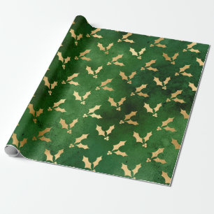 Elegant green & gold Christmas flower pattern Wrapping Paper