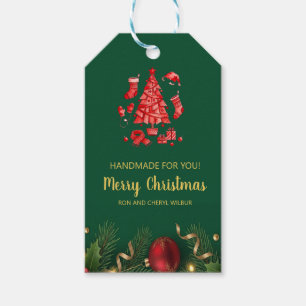 Elegant Green Gold Christmas Holiday Gift Tag
