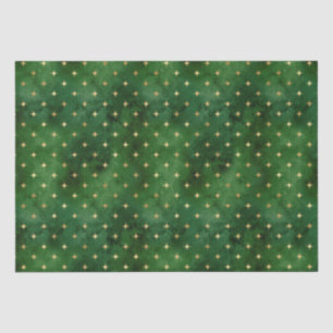 Elegant green gold Christmas lights stars pattern Tissue Paper