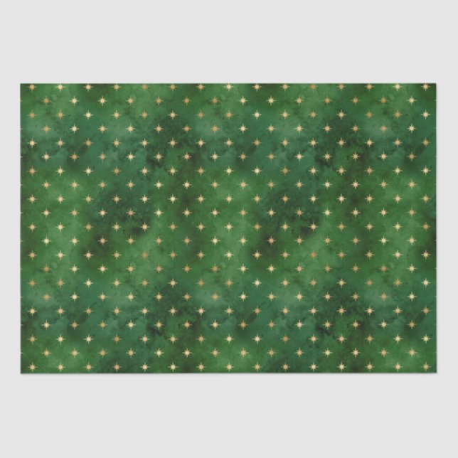 Elegant green gold Christmas lights stars pattern Tissue Paper (Front)