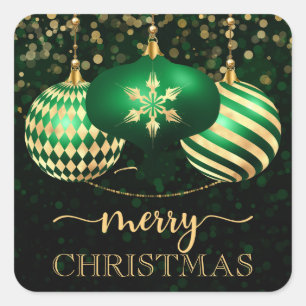 Elegant Green & Gold Christmas Ornament Square Sticker