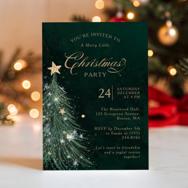 Elegant Green Gold Christmas Party  Invitation (Creator Uploaded)