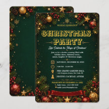 Elegant Green Gold Christmas Party Invitation