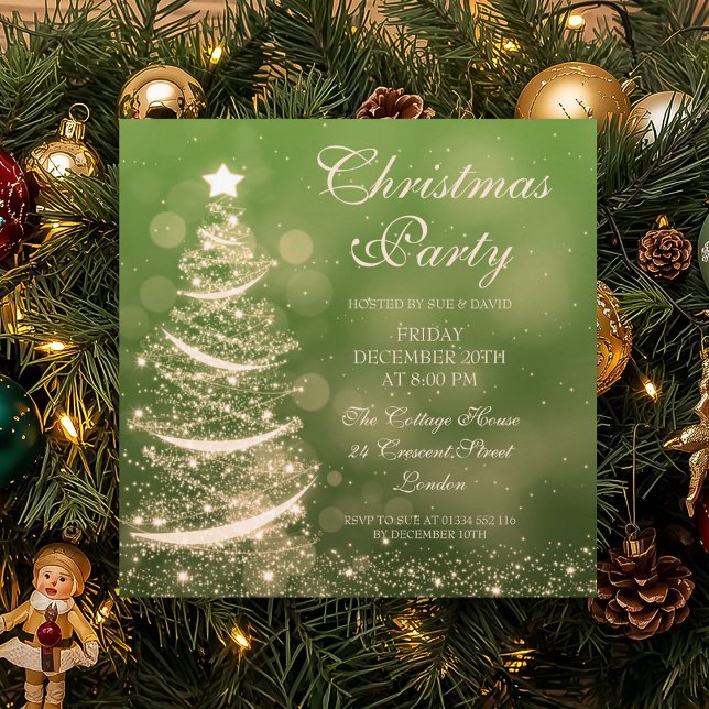 Elegant Green & Gold Christmas Party Sparkle Invitation (Elegant Green & Gold Christmas Party Sparkle Invitation)