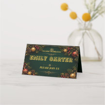 Elegant Green Gold Christmas Place Card