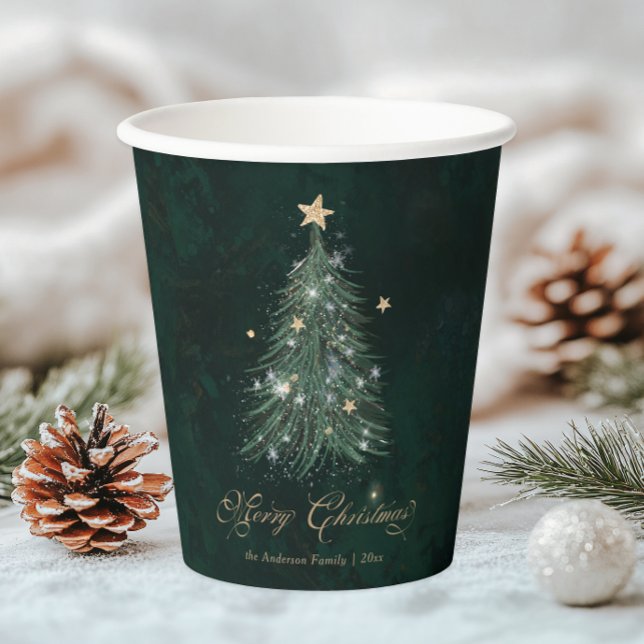 Elegant Green Gold Christmas Tree  Paper Cups (Creator Uploaded)