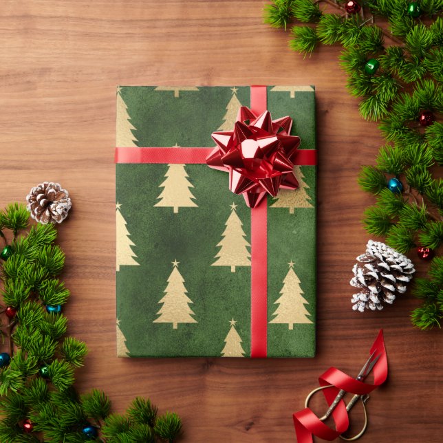 Elegant green & gold Christmas tree pattern Wrapping Paper (Holiday Gift)