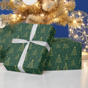 Elegant Green Gold Christmas Tree Pattern Wrapping Paper