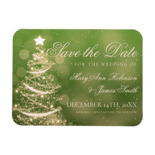 Elegant Green Gold Christmas Wedding Save The Date Magnet