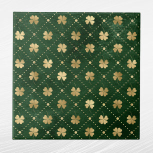 Elegant Green Gold Clover Ceramic Tile