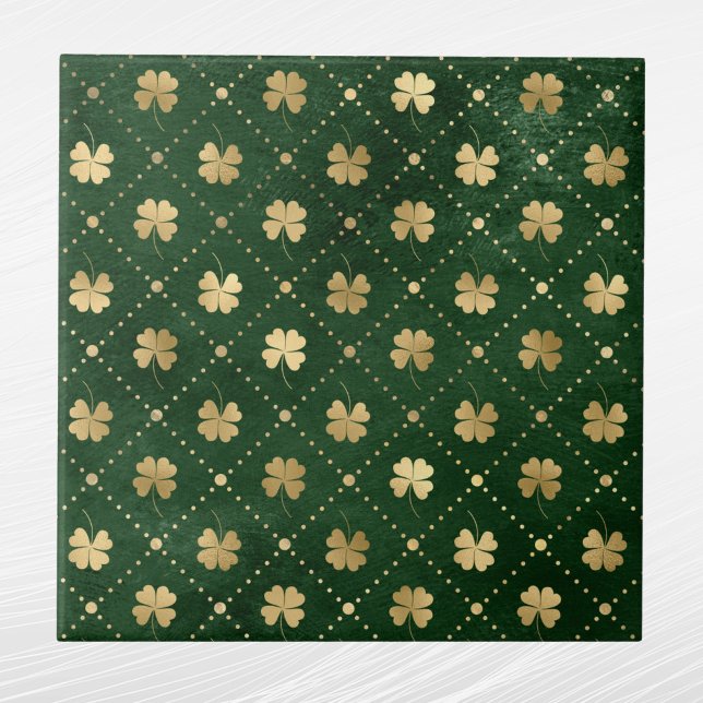 Elegant Green Gold Clover  Ceramic Tile (Creator Uploaded)