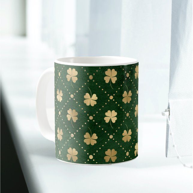 Elegant Green Gold Clover Coffee Mug (Creator Uploaded)