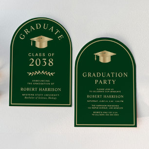 Elegant Green Gold College Graduation Party Invitation