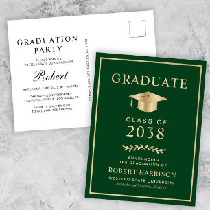 Elegant Green Gold College Graduation Party Invitation Postcard
