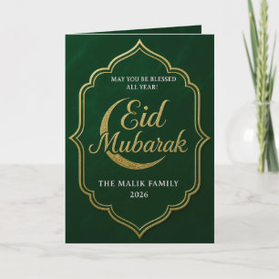 Elegant Green & Gold Crescent Moon Eid Card