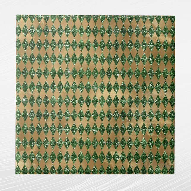 Elegant Green Gold Diamond Pattern Ceramic Tile (Creator Uploaded)