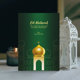 Elegant Green Gold Dome Ramadan Greeting Card